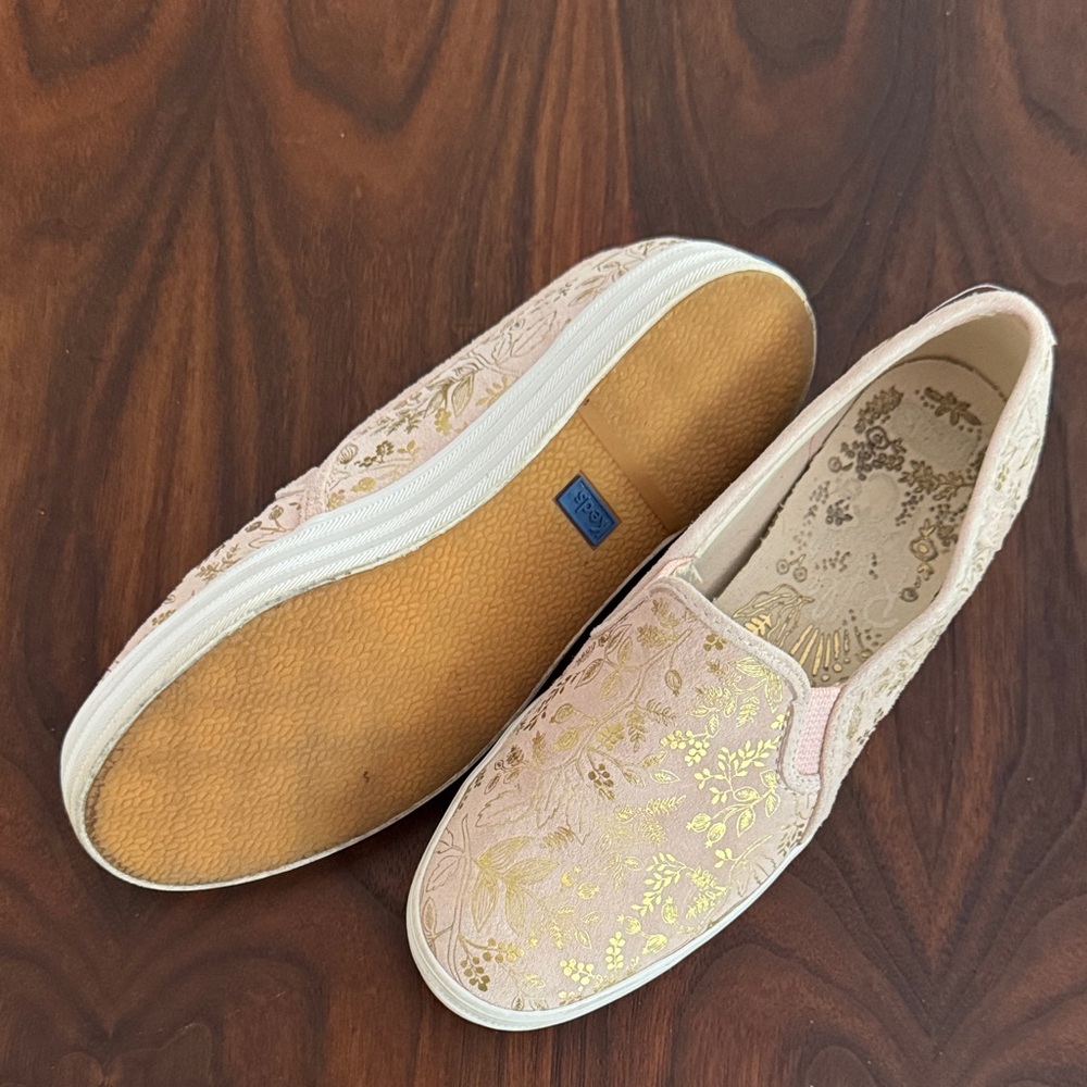 Rifle Paper Co X Keds Elegant Gold and Pink Slip-On Shoes